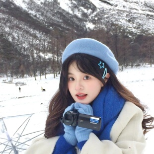 雾霾蓝贝雷帽女秋冬新款韩系百搭毛呢八角帽复古洋气显脸小画家帽