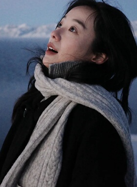 浅灰色针织围巾女新款韩系百搭加厚保暖披肩围脖两用护颈软糯美型