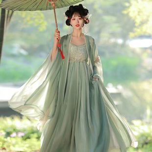 绿色唐制广袖 小个子汉服女中国风超仙古装 2023春装 改良连衣裙绝美