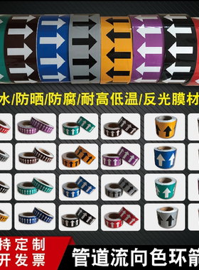 国标气体管道流向箭头色环标识贴3cm5cm10cm15cm反光膜箭头胶带贴