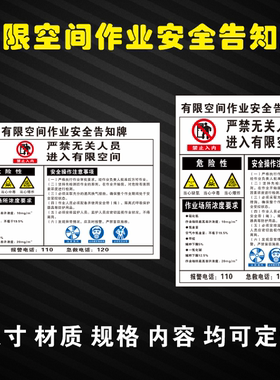 工厂车间安全生产标牌标贴有限空间严禁无关人员进入安全告知牌
