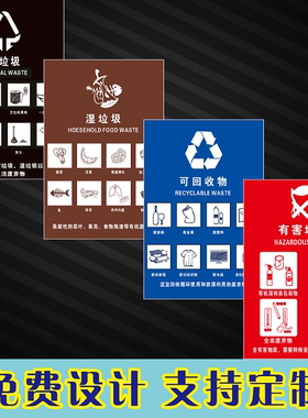 垃圾分类标识贴有害垃圾可回收物厨余垃圾其他垃圾垃圾桶标贴包邮