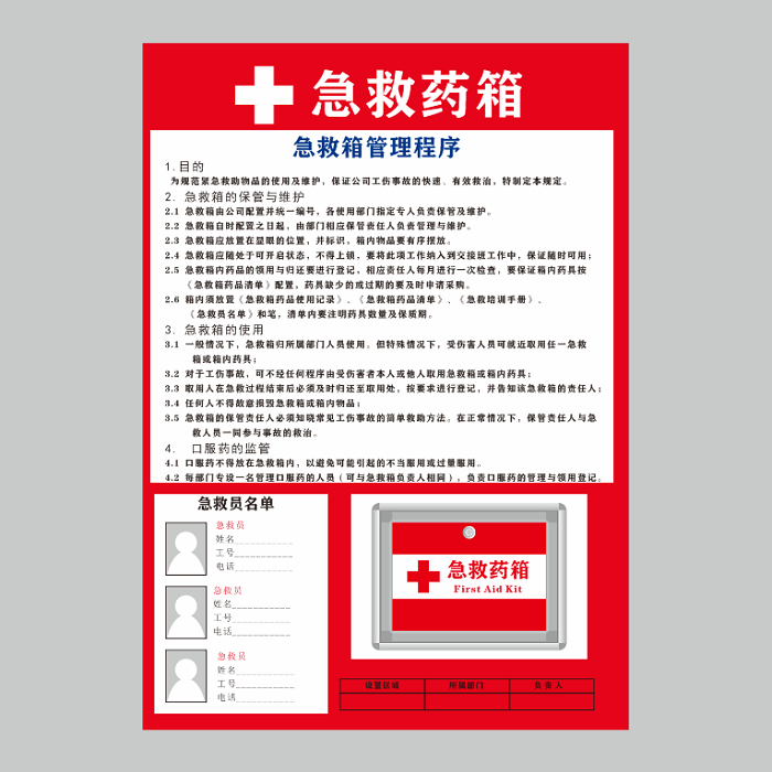 急救箱管理程序制度标识牌