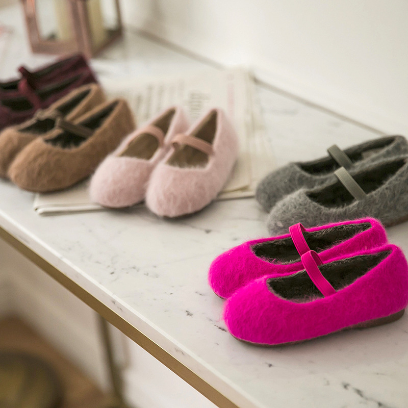 韩国童鞋2025秋冬新款女童秋冬法式玛丽珍毛毛鞋软底芭蕾鞋舞蹈鞋