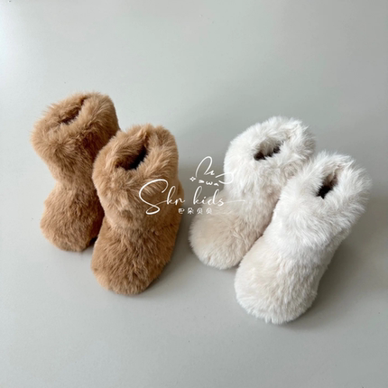 韩国童鞋雪地靴秋冬新款女童冬季毛毛短靴儿童一脚蹬韩版宽松棉鞋