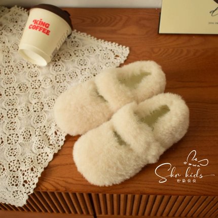 韩国童鞋高蓬松毛毛鞋女童舒适保暖豆豆鞋儿童秋冬浅口棉鞋雪地靴