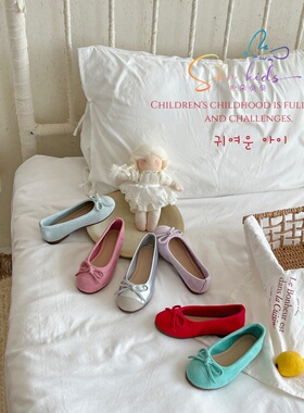 女童彩色多巴胺牛反绒甜美一脚蹬芭蕾鞋舞鞋25秋复古蝴蝶结晚晚鞋