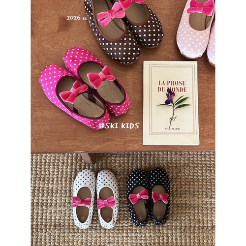 女童单鞋春夏波点绸缎蝴蝶结单鞋