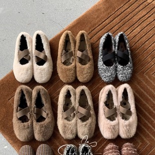 迷失麋鹿【泡芙毛毛芭蕾鞋】交叉带毛毛鞋女童加绒芭蕾鞋玛丽珍鞋