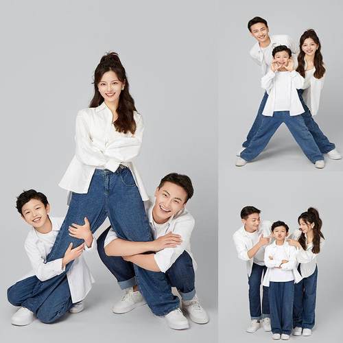 全家福摄影服装爆款牛仔风家庭装潮款三口亲子装中国风亲子摄影服