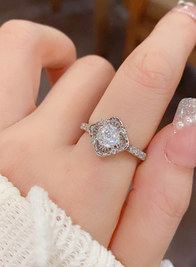 小众时尚轻奢设计感银色镶钻花瓣开口戒个性精致百搭超闪食指戒女