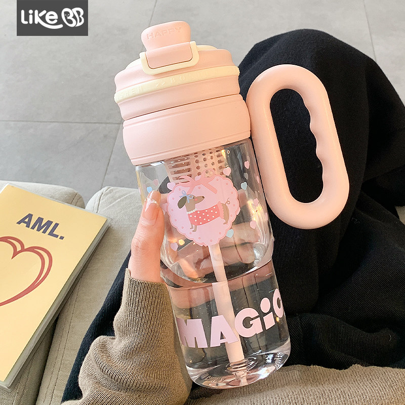 水杯女生高颜值新款2025大容量带吸管茶仓塑料夏日办公室可爱杯子
