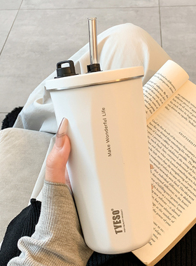 简约保温杯女生高颜值吸管水杯女新款2025车载不锈钢咖啡随行杯子