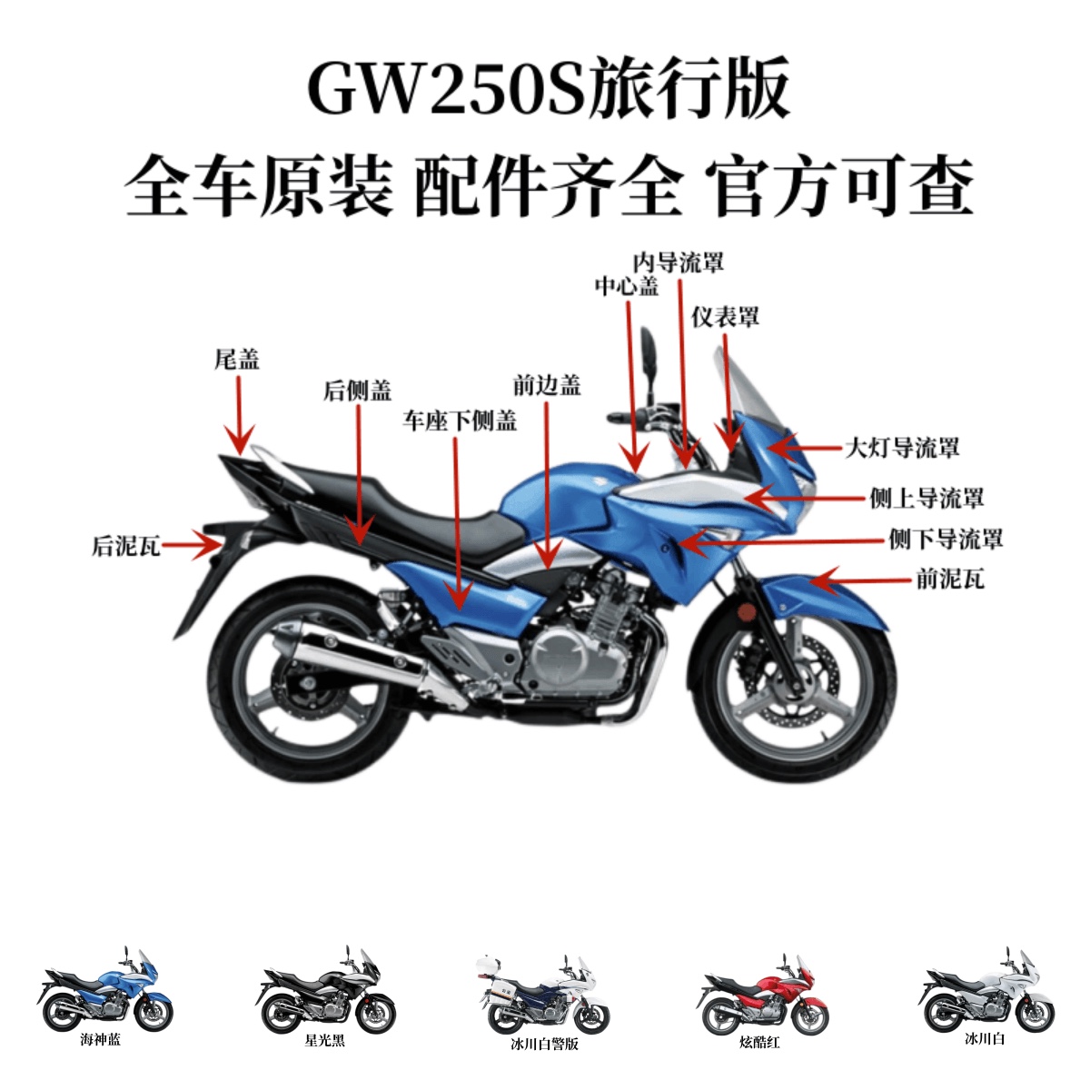 豪爵GW250S全车外壳导流罩大灯壳