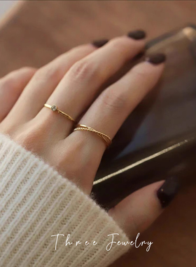 三物THREE 日系日杂轻盈感清爽 超细双圈秀气日常百搭戒指 指环女