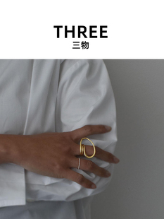 三物~日本日单~S925银冷淡风简约松本惠奈开口弯曲线条戒指