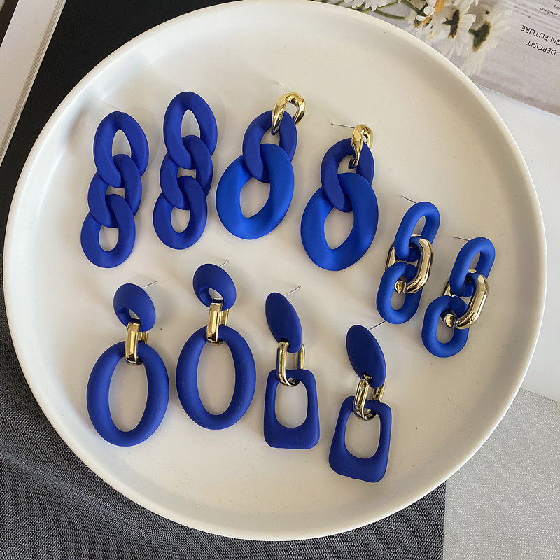法式复古克莱因蓝色耳环夸张几何圆环链条长款耳坠耳针个性新款潮,饰品/流行首饰/时尚饰品新,耳环,淘宝优惠券,粉丝福利购,淘宝优惠卷