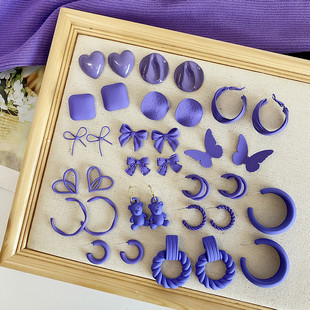 流行新款浪漫长春花蓝紫色耳环银针优雅高级感复古女生耳钉女