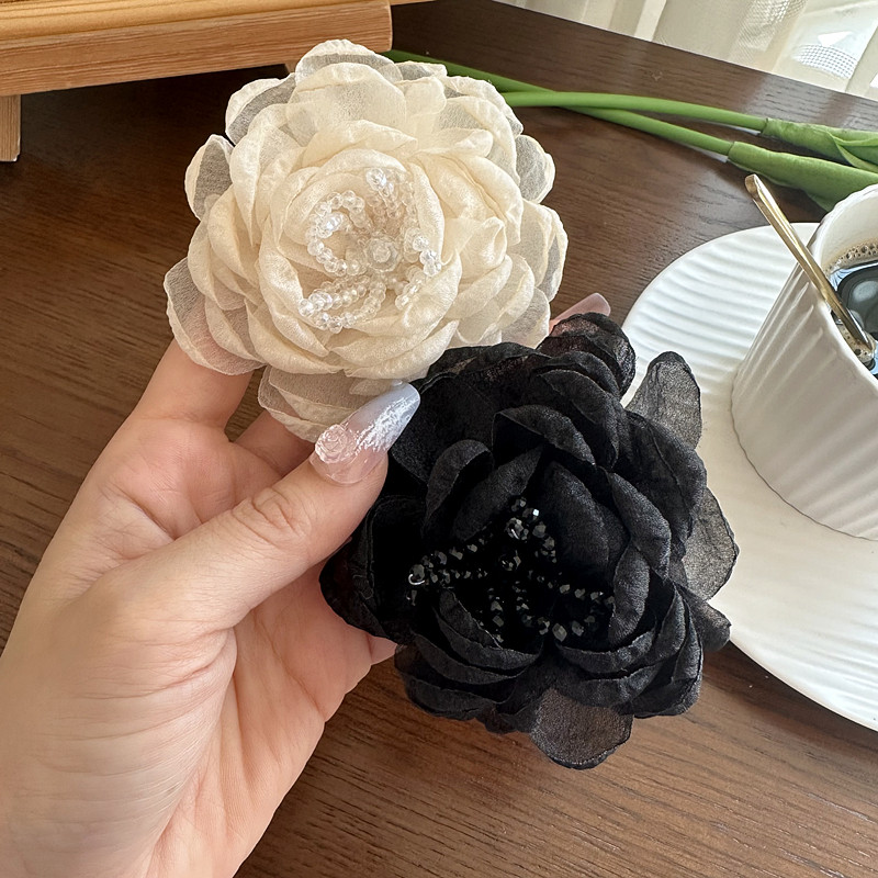 韩版高档纯欲甜绢纱布花朵胸针胸花水晶珍珠串立体多层花瓣别针