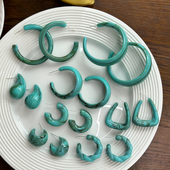 孔雀蓝绿色系圆圈耳环耳圈女银针复古港风气质百搭个性 湖蓝色耳饰