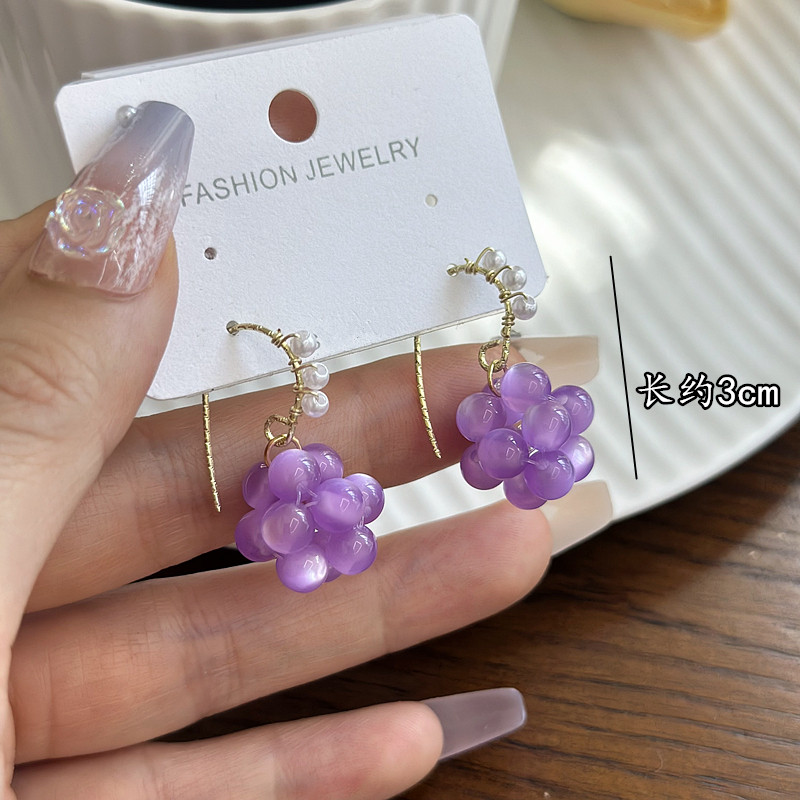甜美气质珍珠紫色葡萄串珠耳环小众设计感小清新百搭仿猫眼石耳挂,饰品/流行首饰/时尚饰品新,耳环,淘宝优惠券,粉丝福利购,淘宝优惠卷