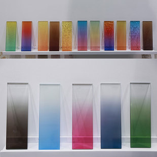 双层夹胶压花艺术水波纹石头纹金元 灯芯海棠隔断渐变玻璃样板可售