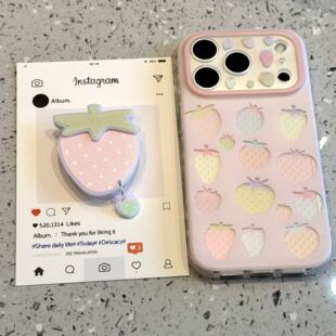 卡通可爱粉底镂空白波点草莓适用于iphone17promax苹果新款 手机壳小众简约设计感防摔保护壳