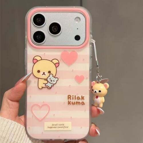 条纹爱心小熊适用OPPOReno15Pro手机保护壳女Reno1314防摔10高级9小众7/8保护套一加ACE6新款findx9ultra创意