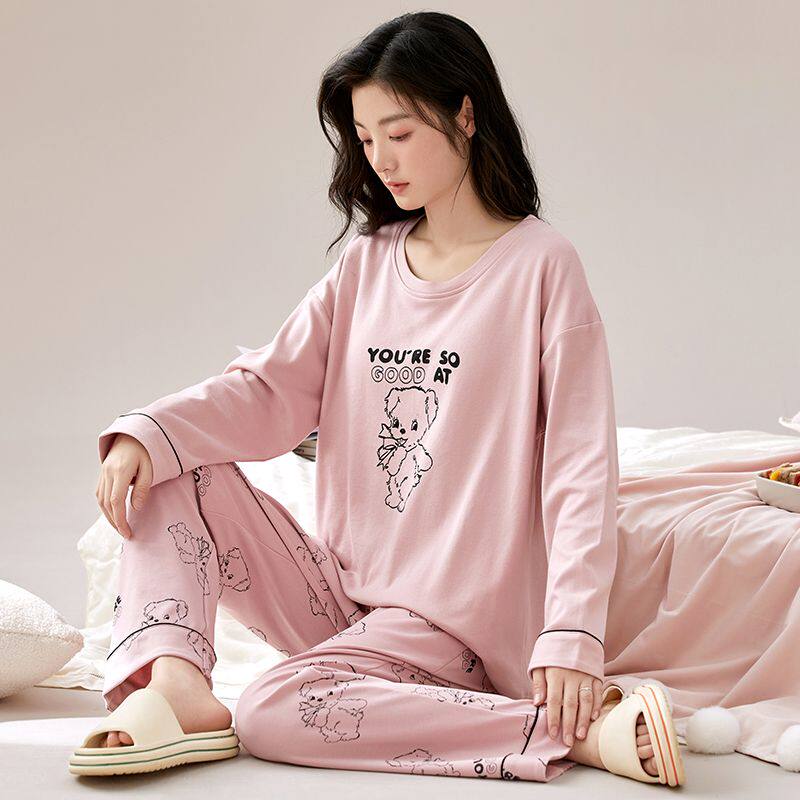 春秋薄款纯棉长袖家居服可外穿