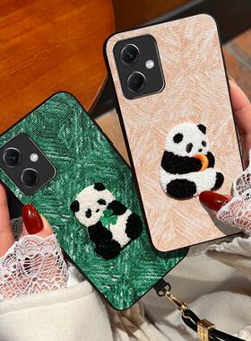 小米红米note12小众创意手机壳11网红潮挂绳NOTE12PRO全包k60pro硅胶皮套K50绿色外壳刺绣竹子熊猫国风适用于