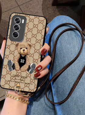 Icool适用reno15手机壳14pro保护皮套13卡通小熊11送挂脖挂绳oppoRENO10PRO硅胶套9/7/6软手提环8se外壳斜背