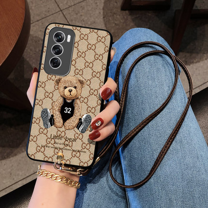 Icool适用reno15手机壳14pro保护皮套13卡通小熊11送挂脖挂绳oppoRENO10PRO硅胶套9/7/6软手提环8se外壳斜背