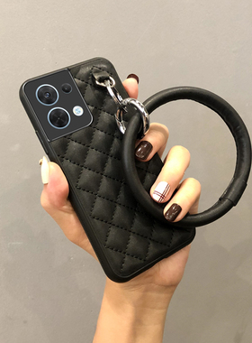 Icool适用reno15手机壳真皮14pro保护套13欧美RENO10PRO+手提12菱格oppo9软手环8斜挎11斜背6女包防摔7se白色