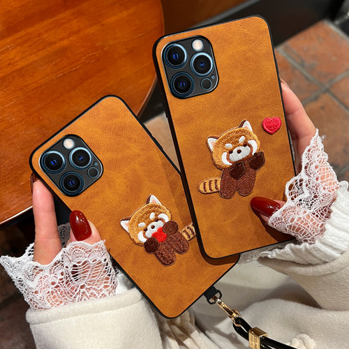 Icool适用苹果15皮质卡通挂脖