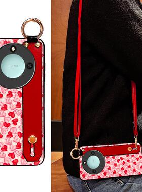 Icool适用荣耀x60红色爱心斜挎x70pro皮壳腕带支架X30MAX硅胶新年喜庆红x40i保护皮套v40手机外壳X50I送挂绳