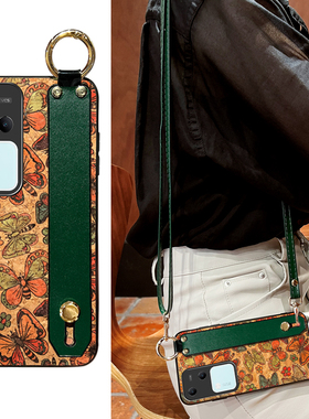 Icool适用s30蝴蝶S20手机壳s19pro复古S18木纹斜背vivoS17PRO保护皮套s15e紫色腕带支架s12壳s16挂绳S10硅胶