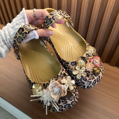 豹纹芭蕾洞洞鞋配饰鞋花diy鞋扣装饰扣配件饰品女适配crocs卡骆驰