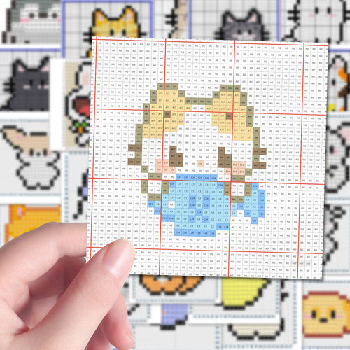 96张可爱小动物拼豆图纸贴纸趣味像素风小猫小狗亲子互动贴画diy