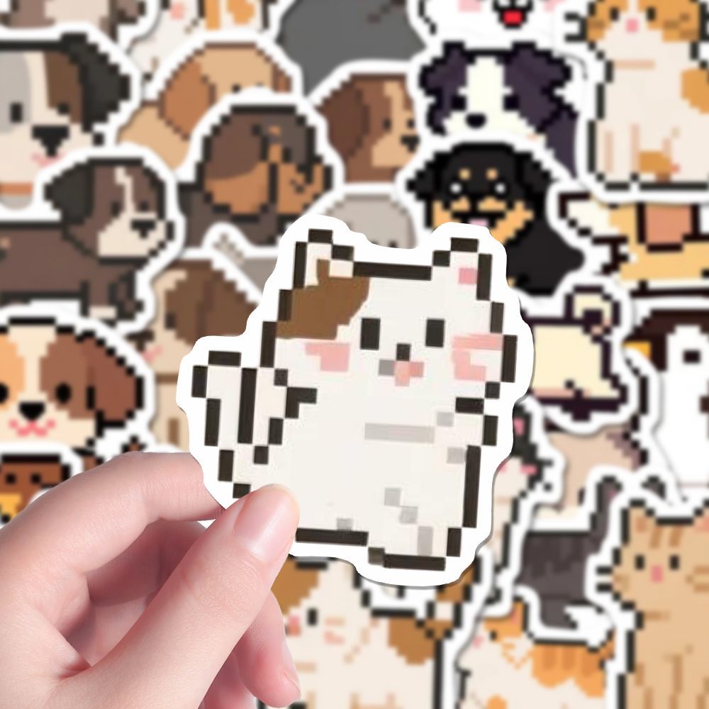 164张像素小动物贴纸可爱小猫小狗拼豆素材创意装饰贴画diy手账本