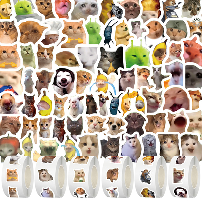 3000贴爆款猫meme卷卷贴纸可爱搞怪趣味抽象表情包梗图爆款贴画