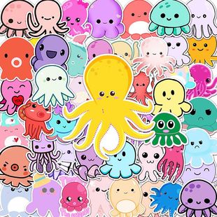 100张卡通章鱼涂鸦贴纸手机壳电脑笔记本装饰防水贴画自粘不留胶