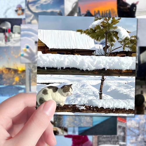 160张冬日背景图贴纸生活美学氛围感旅行手账装饰手机壳水杯贴画