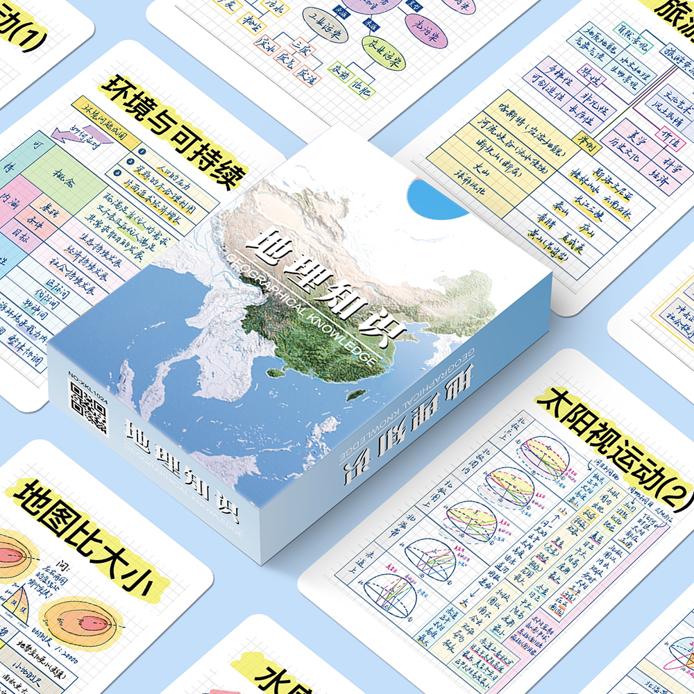 110张地理知识点小卡创意地理知识图文解析学生学习收藏卡片盒装