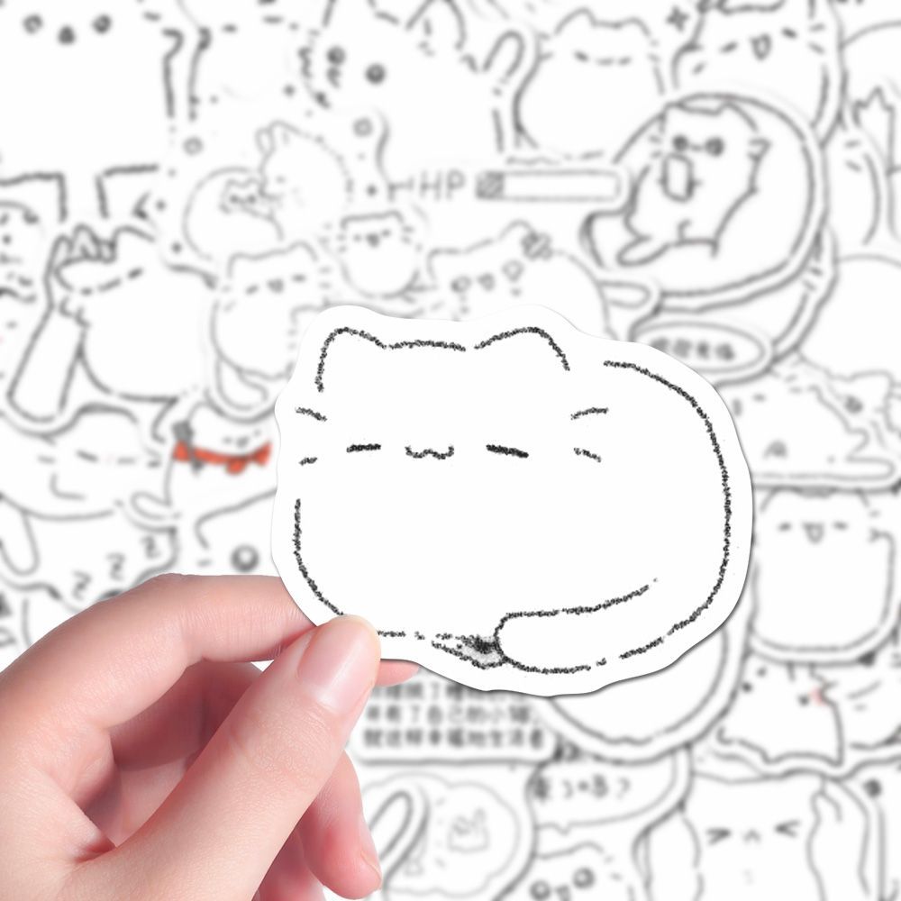 240贴线条哭哭小猫贴纸简笔画可爱表情治愈贴画DIY装饰桌面手机壳