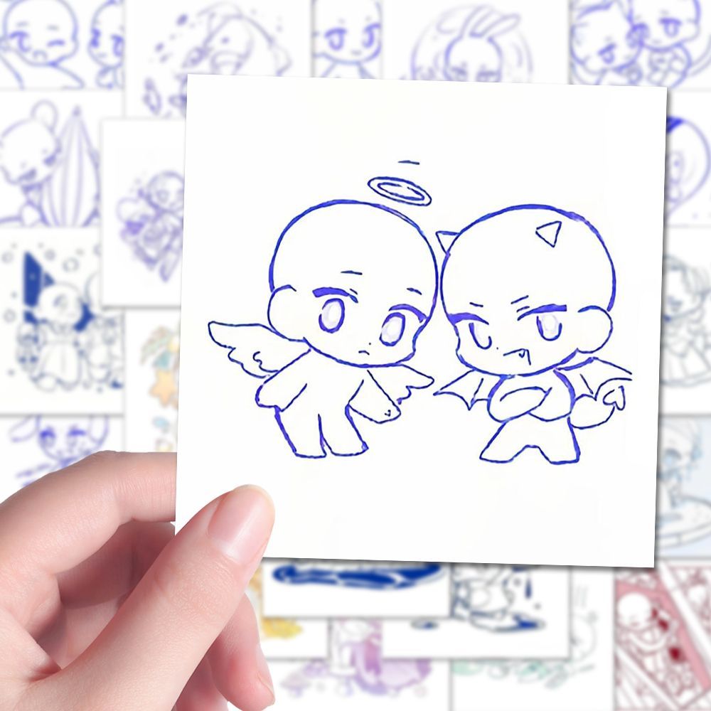 144张Q版小人模版贴纸绘画小白专属素材创意装饰贴画diy手账本