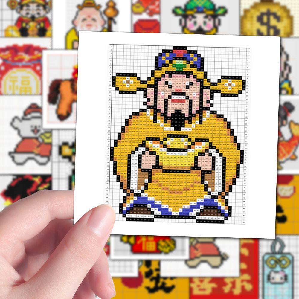 144张新年拼豆贴纸财神到福到过新年装饰手机壳平板行李箱贴画diy