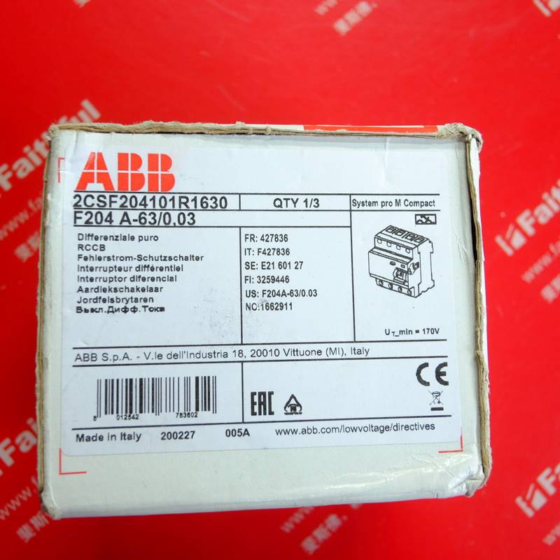 ABB 2CSF204101R1630 ABB全新空气开关 F204 A-63/0.03