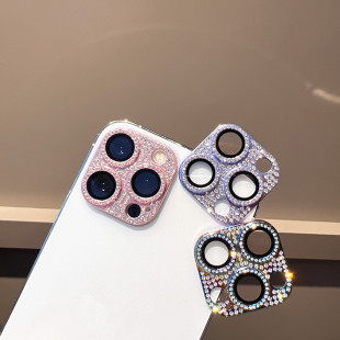 全包一体钢化玻璃11适用苹果14promax金属镜头膜iPhone15ProMax后摄像头保护贴13Pro闪钻12彩色少女时尚 新款
