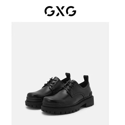 GXG男装男鞋商务正装鞋男圆头真皮黑色增高德比鞋婚皮鞋