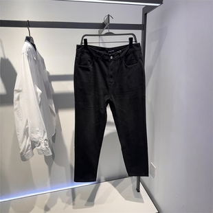 GXG男装jeans系列牛仔裤冬季新款黑色简约休闲长裤直筒加绒裤子潮